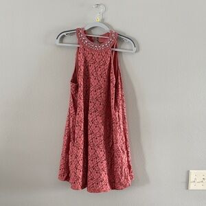 Miami Coral Lace Dress with Beaded Neckline